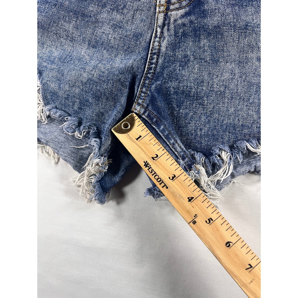Wild Fable Blue Acid Wash High Rise Distressed Denim Shorts Button Fly Womens 4 - Picture 7 of 9